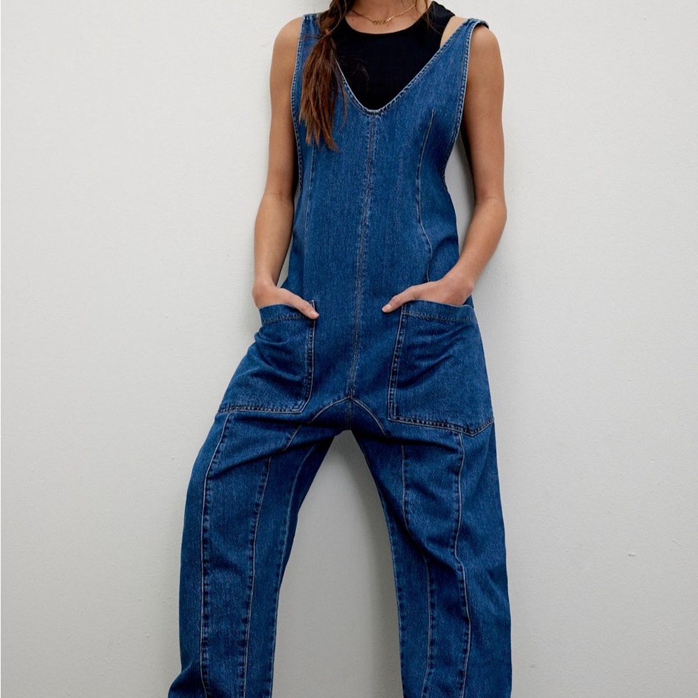 Free People Blue Denim Overalls - XS (Sapphire Blue)